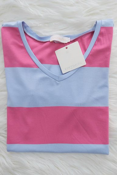 Cocomore bluzka w paski błękitno różowe dekolt L