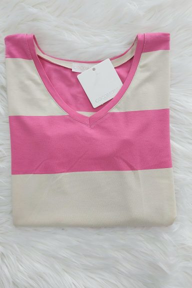 Cocomore bluzka w paski beżowo różowe dekolt L