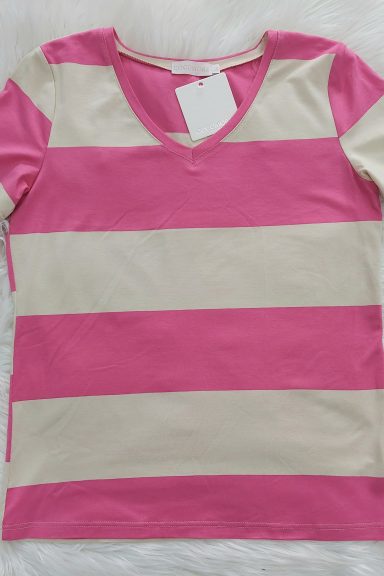 Cocomore bluzka w paski beżowo różowe dekolt S